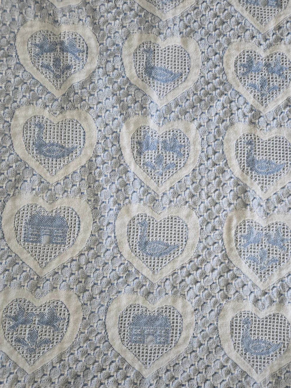 Cottage Core Blue & Cream Reversible Cotton Throw Afghan Blanket Ducks Doves